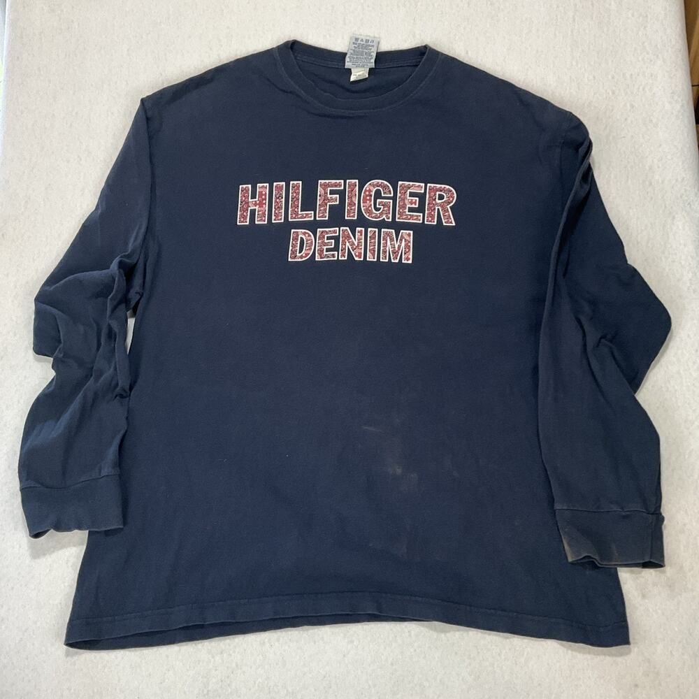 Vintage 90s Tommy Jeans Hilfiger Denim Navy Logo LS Tshirt Red Bandana XL Mens